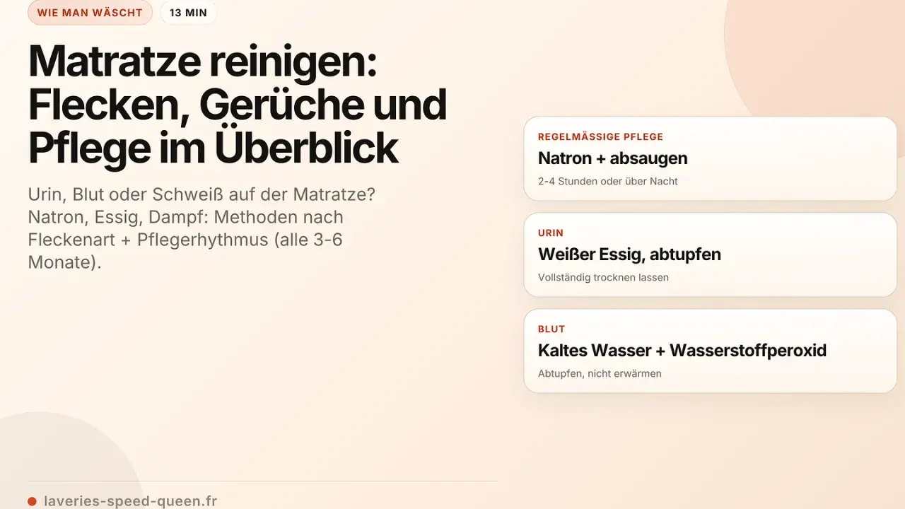 Anleitung zur Matratze reinigen: Flecken, Gerüche & Pflege. Tipps mit Natron, Essig, Dampf für Urin, Blut, Schweiß. Regelmäßige Pflege ist wichtig.