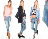 Modische Outfits mit floral gemusterten Boyfriend Jeans kombinieren: lässig mit Blazer, süß mit Top oder rockig mit Jeansjacke.