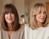 Zwei Frauen mit unterschiedlichen Frisuren: links eine Frau mit braunem Haar und Birkin Bangs, rechts eine Frau mit blonden Haaren und Curtain Bangs.