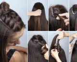 Schritt-für-Schritt-Anleitung für **flechtfrisuren einfach**: Ein süßer Dutt mit seitlichem Zopf.