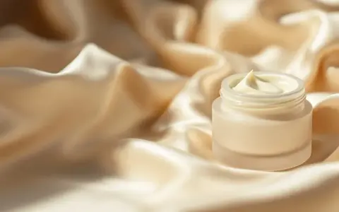 Creme in einem Glas auf seidigem Stoff.